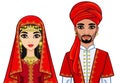 Animation portrait of the Arab family in traditional clothes.