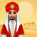 Animation portrait of the Arab man in ancient clothes.