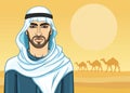 Animation portrait of the Arab man in a keffiyeh.