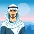 Animation portrait of the Arab man in a keffiyeh.