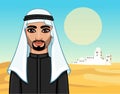 Animation portrait of the Arab man in traditional clothes. Royalty Free Stock Photo