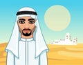 Animation portrait of the Arab man in traditional clothes. Royalty Free Stock Photo