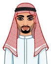 Animation portrait of the Arab man in traditional clothes. Royalty Free Stock Photo