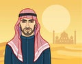 Animation portrait of the Arab man in a traditional headdress.