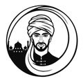 Animation portrait of the Arab man in a turban. Royalty Free Stock Photo