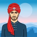 Animation portrait of the Arab man in a turban.