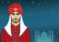 Animation portrait of the Arab man in a turban. Royalty Free Stock Photo