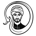 Animation portrait of the Arab man in a turban. Royalty Free Stock Photo