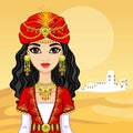 Animation portrait of the Arab princess in ancient clothes.