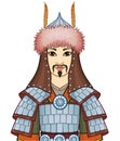 Animation portrait of Asian man warrior in a national military armor.