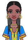 Animation portrait of the attractive African girl. Bright ethnic clothes.