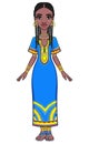 Animation portrait of the attractive African girl. Bright ethnic clothes. Full growth.