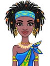 Animation portrait of the attractive African girl. Bright ethnic clothes.