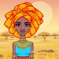 Animation portrait of the attractive African girl in a turban.