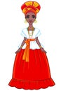 Animation portrait of the attractive Brazilian girl. Bright ethnic clothes. Full growth.