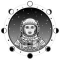Animation portrait of the attractive woman astronaut in a space suit Royalty Free Stock Photo