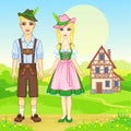 Animation portrait of the Bavarian family in ancient traditional clothes. Royalty Free Stock Photo