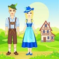 Animation portrait of the Bavarian family in ancient traditional clothes. Royalty Free Stock Photo