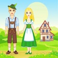 Animation portrait of the Bavarian family in ancient traditional clothes. Royalty Free Stock Photo