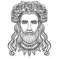 Animation portrait of the bearded man with long hair in an ancient