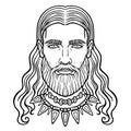 Animation portrait of the bearded man with long hair in an ancient