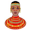 Animation portrait of the beautiful African woman in ancient clothes and jewelry. Royalty Free Stock Photo