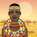 Animation portrait of the beautiful African woman in ancient clothes and jewelry. Royalty Free Stock Photo