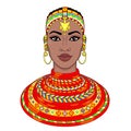 Animation portrait of the beautiful African woman in ancient clothes and jewelry. Royalty Free Stock Photo