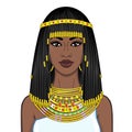 Animation portrait of the beautiful African woman in ancient jewelry and Afro-hair. Royalty Free Stock Photo