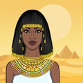 Animation portrait of the beautiful African woman in ancient jewelry and Afro-hair. Royalty Free Stock Photo