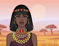 Animation portrait of the beautiful African woman in ancient jewelry and Afro-hair. Royalty Free Stock Photo