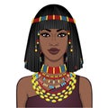 Animation portrait of the beautiful African woman in ancient jewelry and Afro-hair. Royalty Free Stock Photo