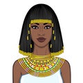 Animation portrait of the beautiful African woman in ancient jewelry and Afro-hair. Royalty Free Stock Photo