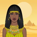 Animation portrait of the beautiful African woman in ancient jewelry and Afro-hair. Royalty Free Stock Photo