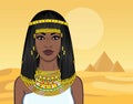 Animation portrait of the beautiful African woman in ancient jewelry and Afro-hair. Royalty Free Stock Photo