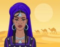 Animation portrait of the beautiful African woman in a turban and ancient clothes.