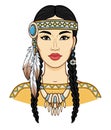 Animation portrait of a beautiful American Indian woman in ancient head dress Royalty Free Stock Photo