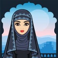 Animation portrait of the beautiful Arab woman in ancient clothes.