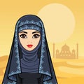 Animation portrait of the beautiful Arab woman in ancient clothes.