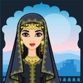 Animation portrait of the beautiful Arab woman in ancient clothes.