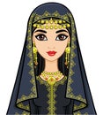 Animation portrait of the Arab woman in a traditional suit. Royalty Free Stock Photo