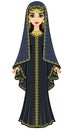 Animation portrait of the beautiful Arab woman in ancient suit: long dress, veil. Royalty Free Stock Photo