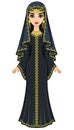 Animation portrait of the beautiful Arab woman in ancient suit: long dress, veil.