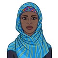 Animation portrait of the beautiful black woman in a blue scarf.