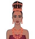 Animation portrait of the beautiful  black woman in a traditional ethnic jewelry. Royalty Free Stock Photo