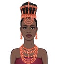 Animation portrait of the beautiful  black woman in a traditional ethnic jewelry. Royalty Free Stock Photo