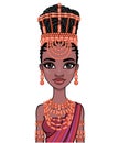 Animation portrait of the beautiful  black woman in a traditional ethnic jewelry. Royalty Free Stock Photo