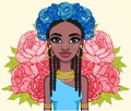 Animation portrait of the young beautiful African woman  in a dreadlocks and body art.Animation portrait of the beautiful black wo Royalty Free Stock Photo