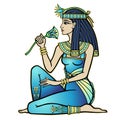 Animation portrait of beautiful Egyptian woman with flower. Goddess, princess. Royalty Free Stock Photo