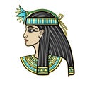 Animation portrait of beautiful Egyptian woman with flower. Goddess, princess. Royalty Free Stock Photo